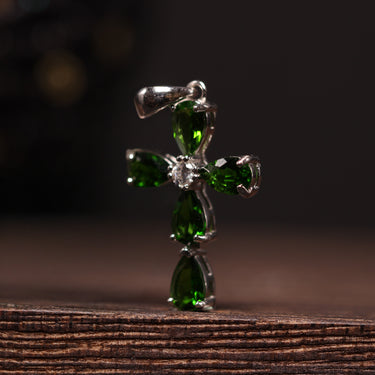 Tsavorite Cross Pendant, gemstone jewellery (view 2)