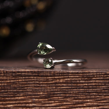 Moldavite Teardrop+Round Ring