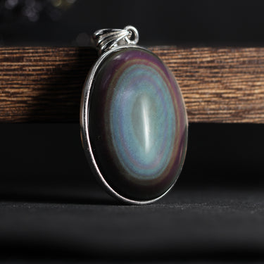 Rainbow Obsidian Oval Pendant, gemstone jewellery (view 2)