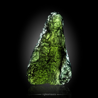Moldavite, natural mineral specimen from Chlum nad Malší, Czech Republic (view 2)