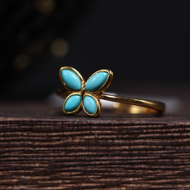 Turquoise Butterfly Gold Ring, gemstone jewellery (view 2)