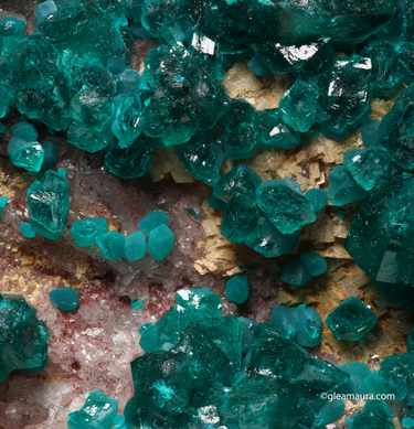 Dioptase Malachite on Dolomite, natural mineral specimen from N'tola Mine, Republic of the Congo (view 2)