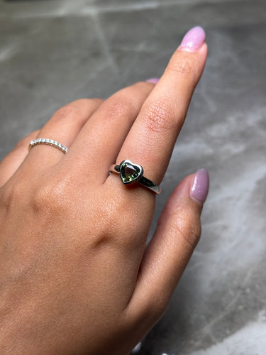 Moldavite Heart Ring, gemstone jewellery (view 2)