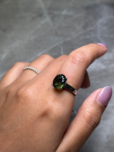 Moldavite Oval Ring, gemstone jewellery (view 3)