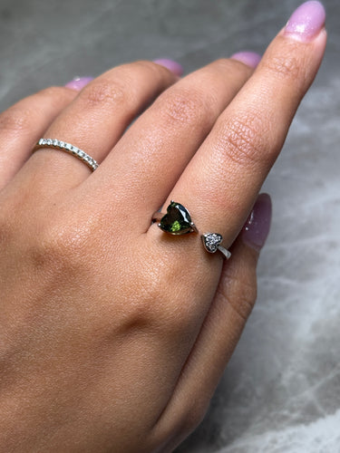 Moldavite Heart Ring, gemstone jewellery (view 2)