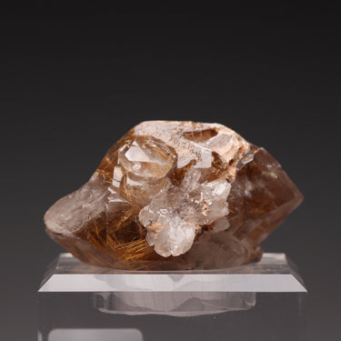 Smoky Rutilated Quartz, natural mineral specimen from Novo Horizonte, Brazil Comes with customized acrylic base (view 2)