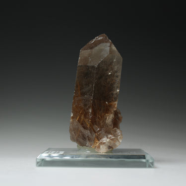Smoky Rutilated Quartz, natural mineral specimen from Novo Horizonte, Brazil Comes with customized acrylic base (view 2)