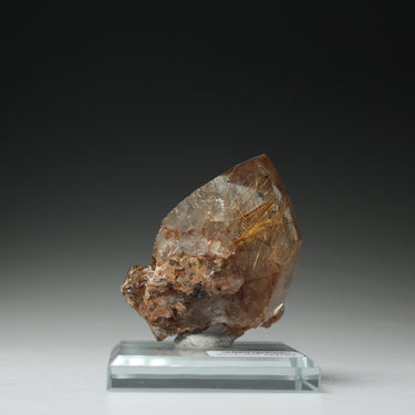 Smoky Rutilated Quartz, natural mineral specimen from Novo Horizonte, Brazil Comes with customized acrylic base (view 2)