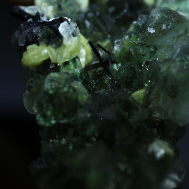 Muscovite & Schorl On Fluorite, natural mineral specimen (view 2)