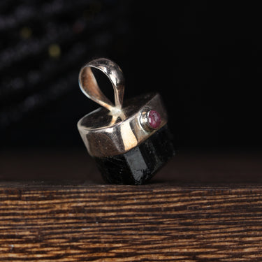 Black Tourmaline, Pink Tourmaline Pendant, gemstone jewellery (view 2)
