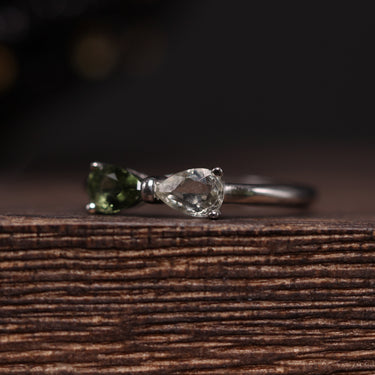 Libyan Desert Glass + Moldavite Ribbon Ring