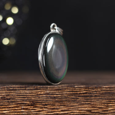 Rainbow Obsidian Oval Pendant, gemstone jewellery (view 2)
