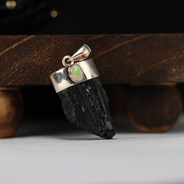 Black Tourmaline, Opal Pendant, gemstone jewellery (view 2)