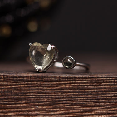Libyan Desert Glass + Moldavite Ring, gemstone jewellery (view 2)