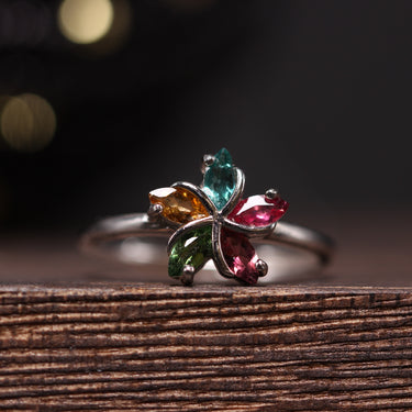 Rainbow Tourmaline Flower Ring, gemstone jewellery (view 2)