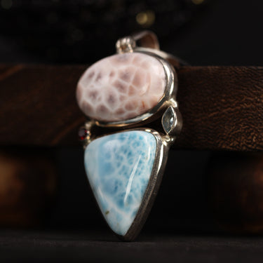 Larimar, Pink Natrolite, Garnet, Topaz Pendant, gemstone jewellery (view 2)