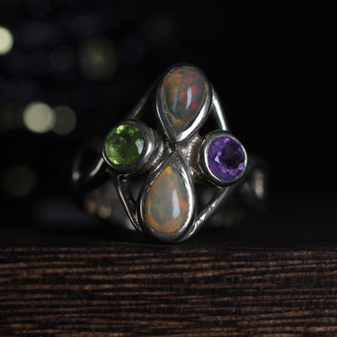 Peridot, Opal, Amethyst Ring, gemstone jewellery (view 3)