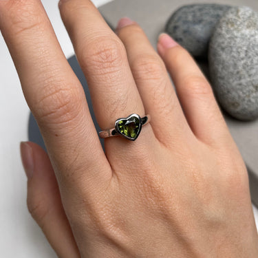 Moldavite Heart Ring, gemstone jewellery (view 2)