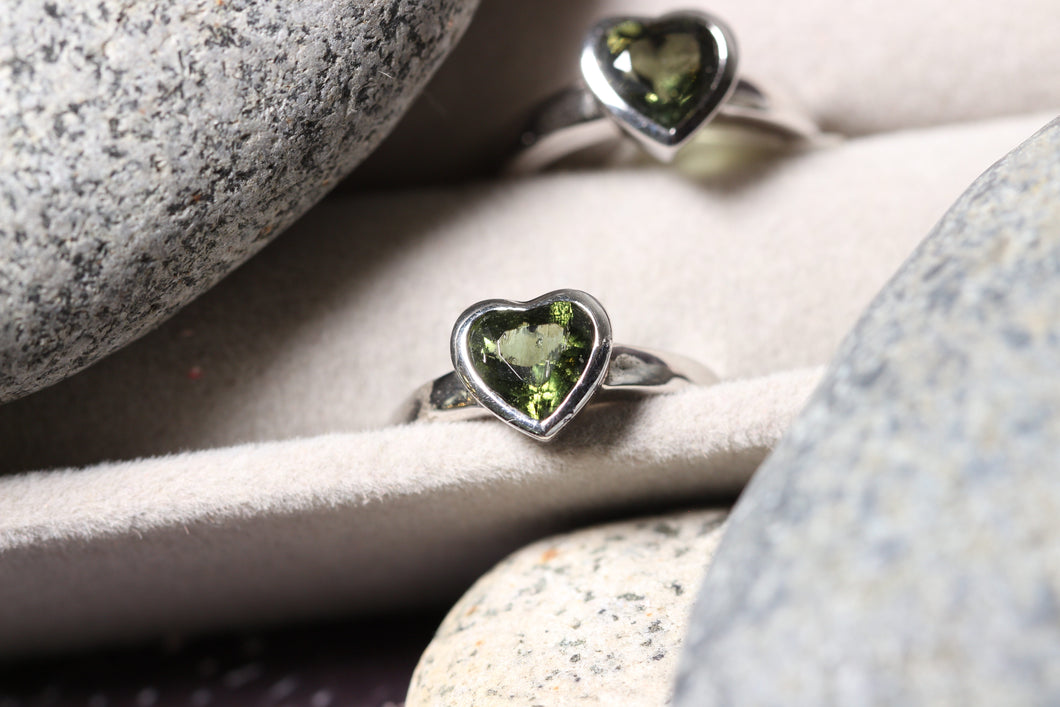 Moldavite Heart Ring