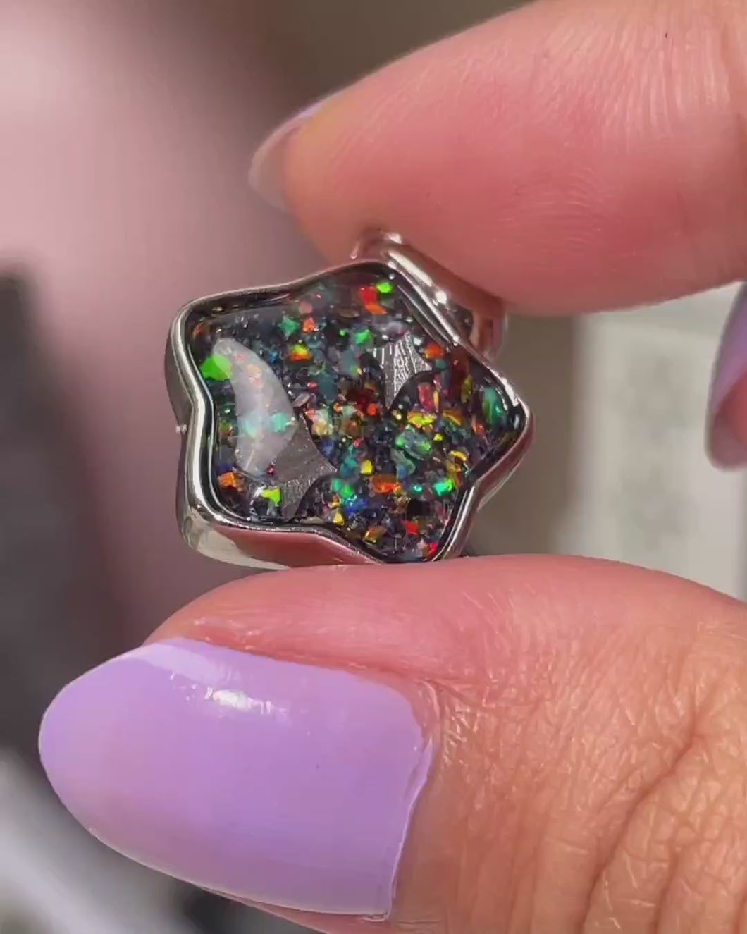 Meteorite + Opal + Ammolite Star Pendant