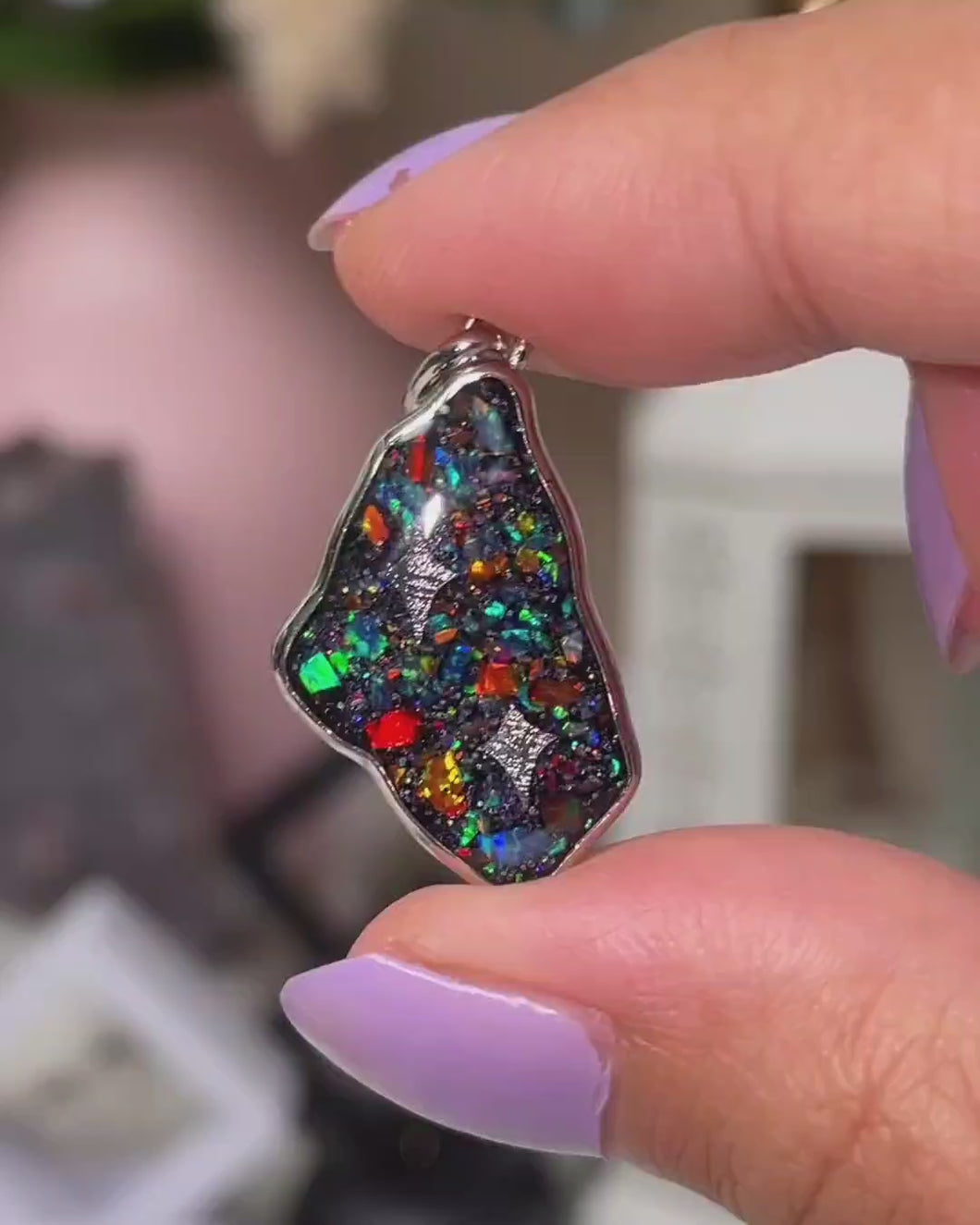 Meteorite + Opal + Ammolite Pendant